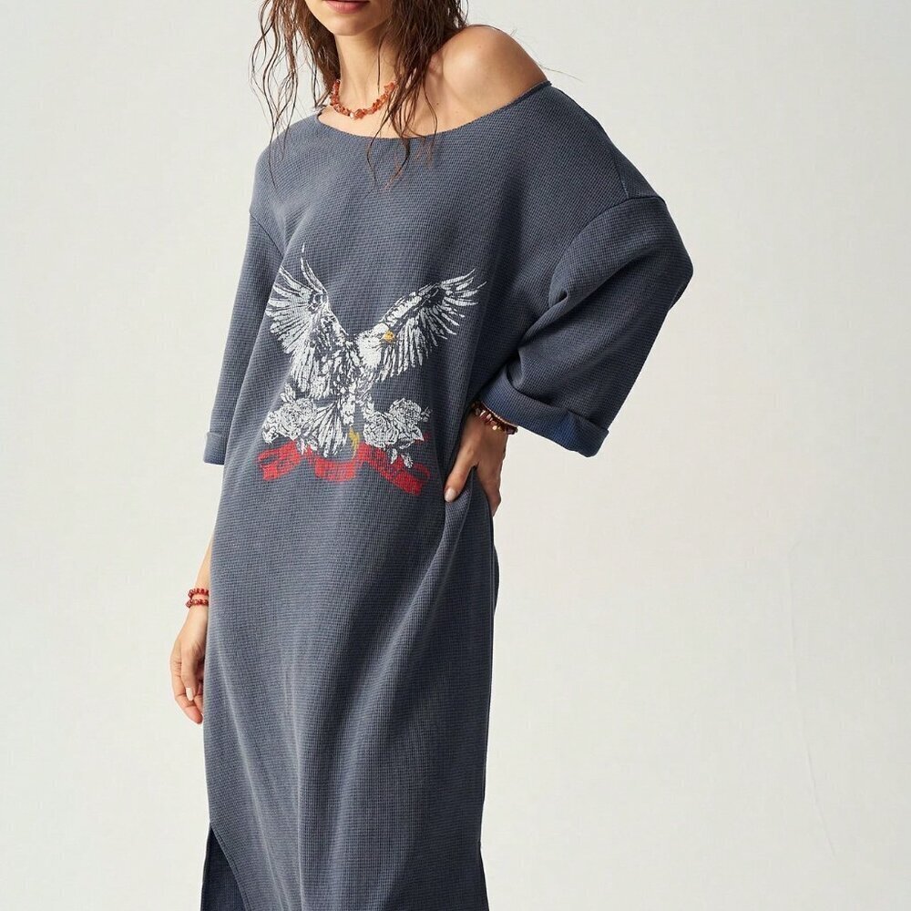 Blue Boho Women's Vacation Themed Printed Dress